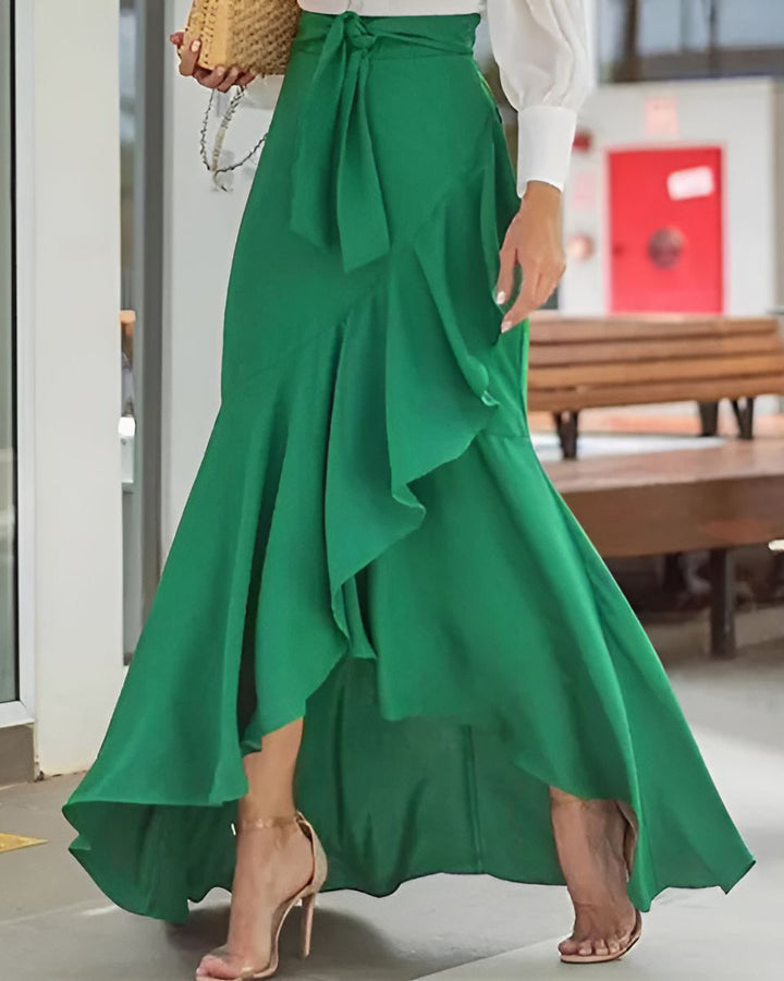 High Waist Ruffled Irregular Hem Skirt