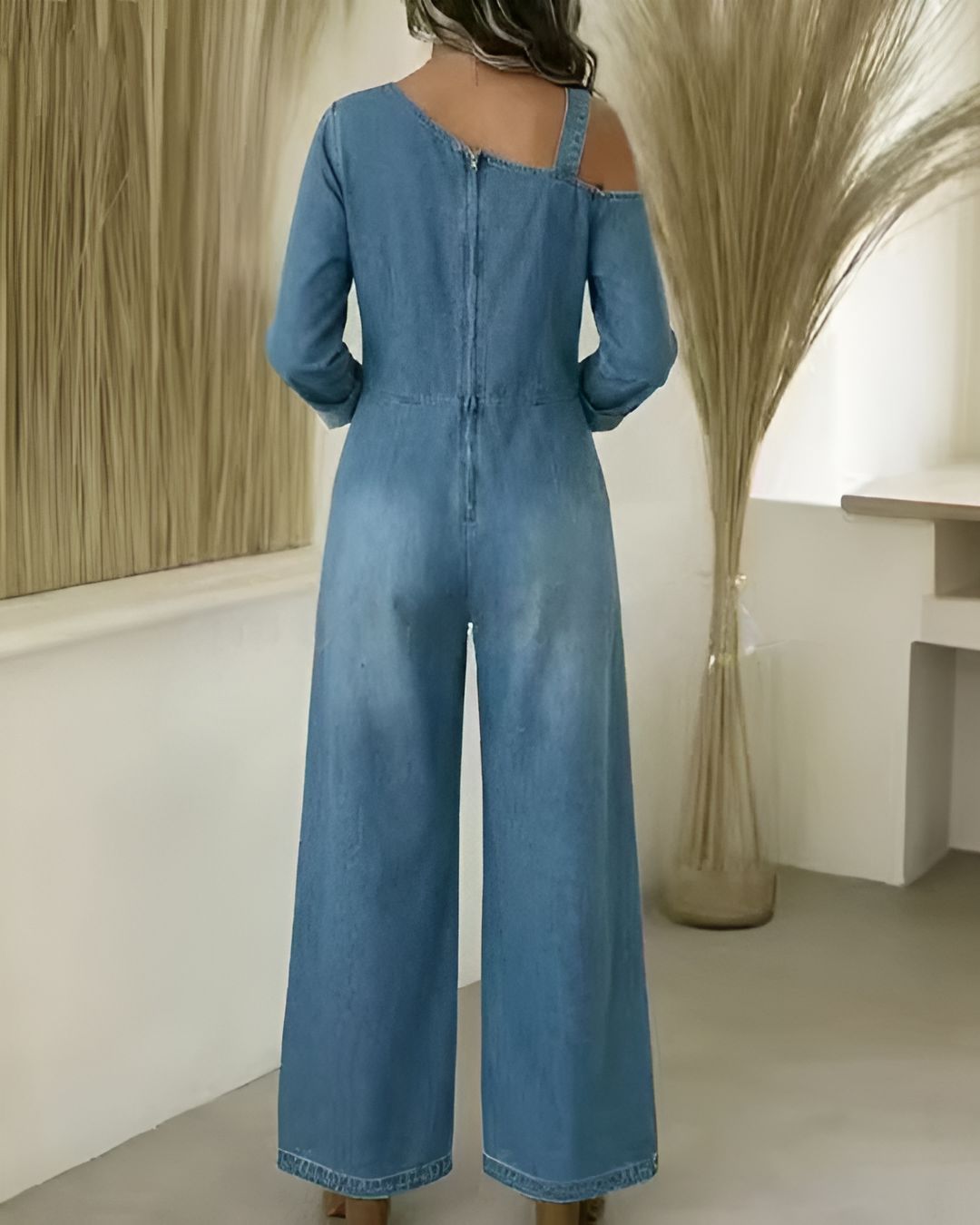 Women's Washed Denim Overall Wide-Leg Jumpsuit