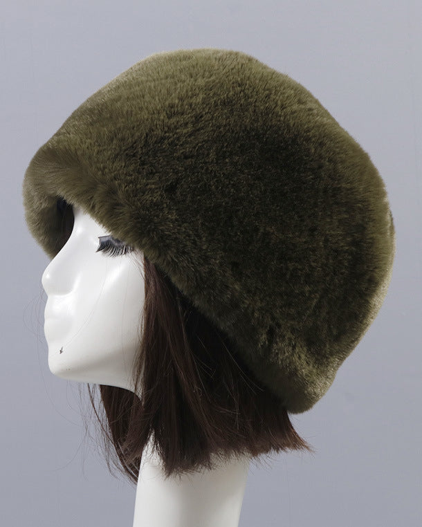 Solid Color Faux Rex Rabbit Fur Round Flat Hat