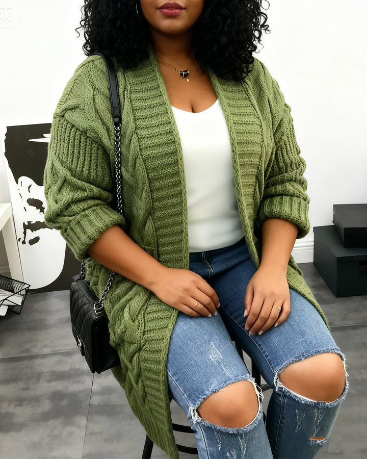 Loose Twist Solid Color Mid-length Knit Cardigan