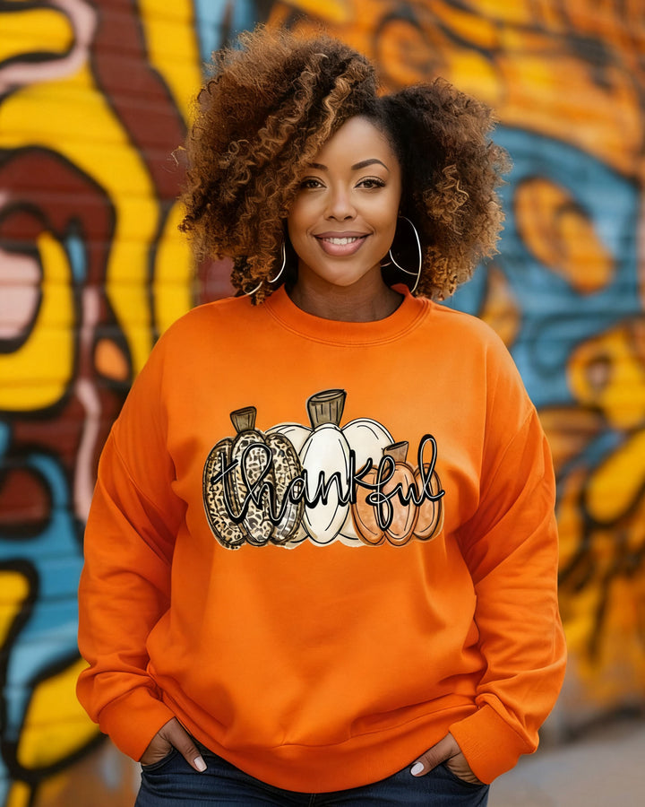 Thankful Fall Pumpkins Crewneck Long Sleeve Sweatshirt