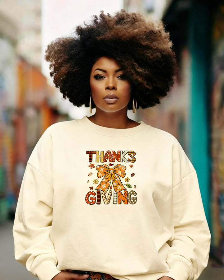 Thanksgiving Bow Crewneck Long Sleeve Sweatshirt