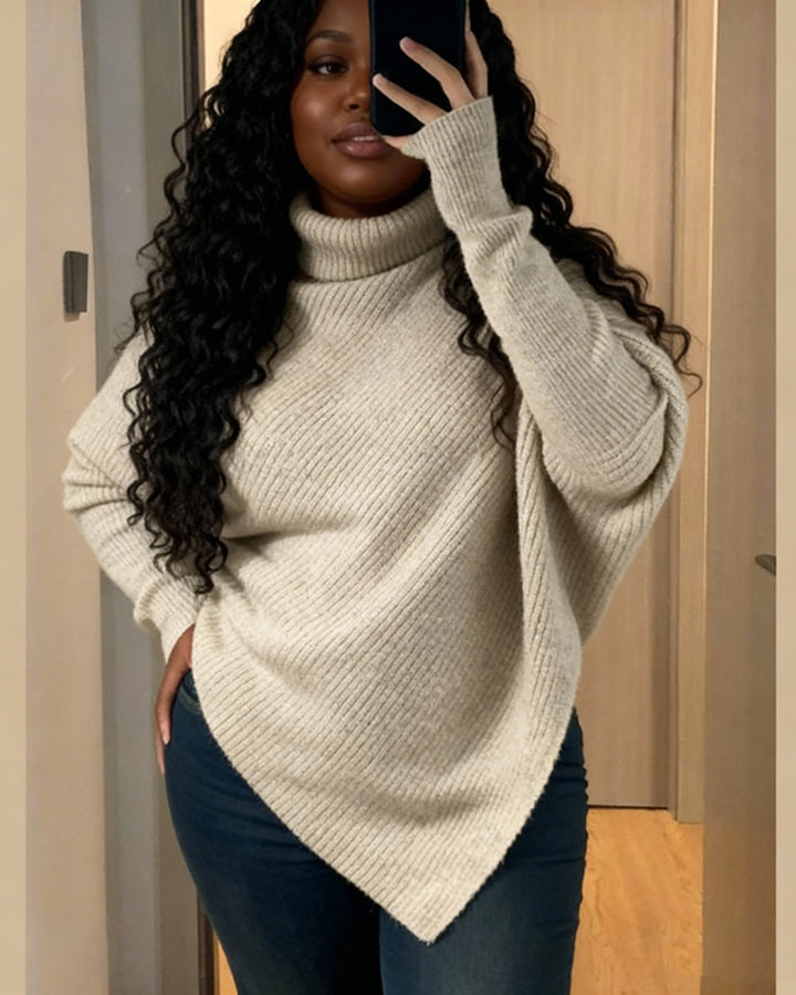 Irregular Hem Turtleneck Sweater Women's Loose Temperament Niche Sweater Top