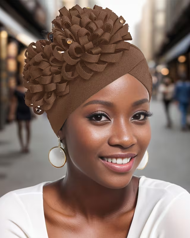 African-Style Side-Mounted Oversized Flower Turban Hat For Women