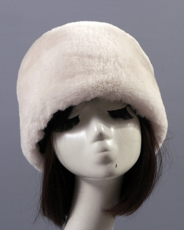Solid Color Faux Rex Rabbit Fur Round Flat Hat