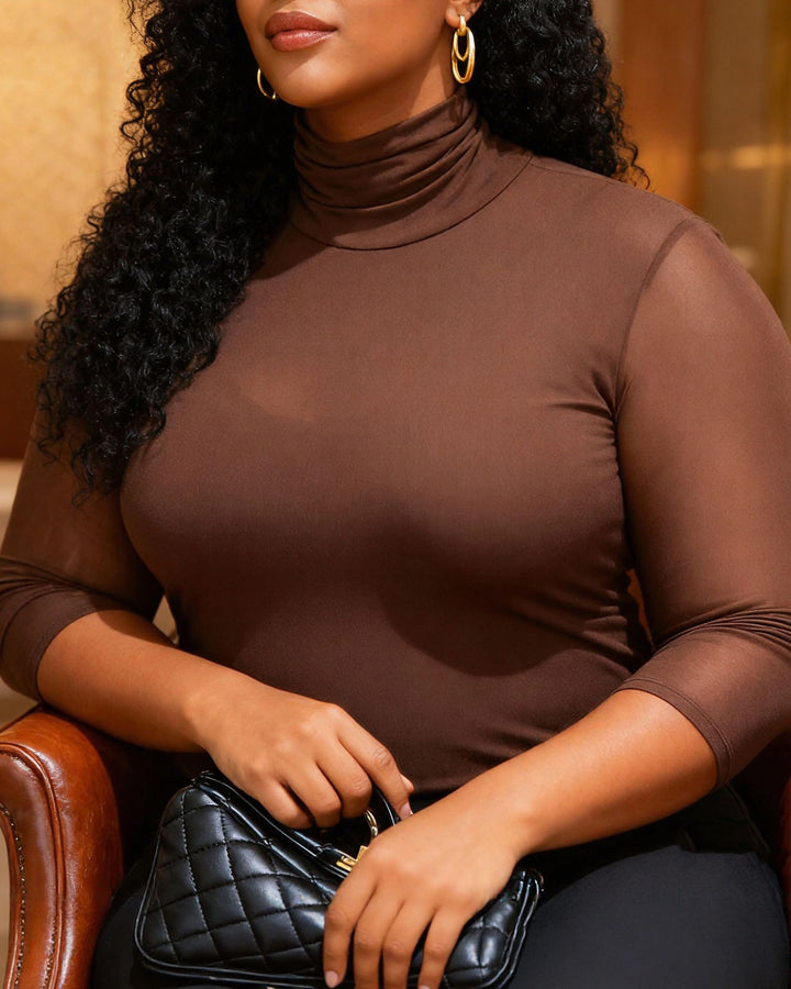 High Collar Mesh Base Shirt Thickened Warm Long Sleeve Stretch Top