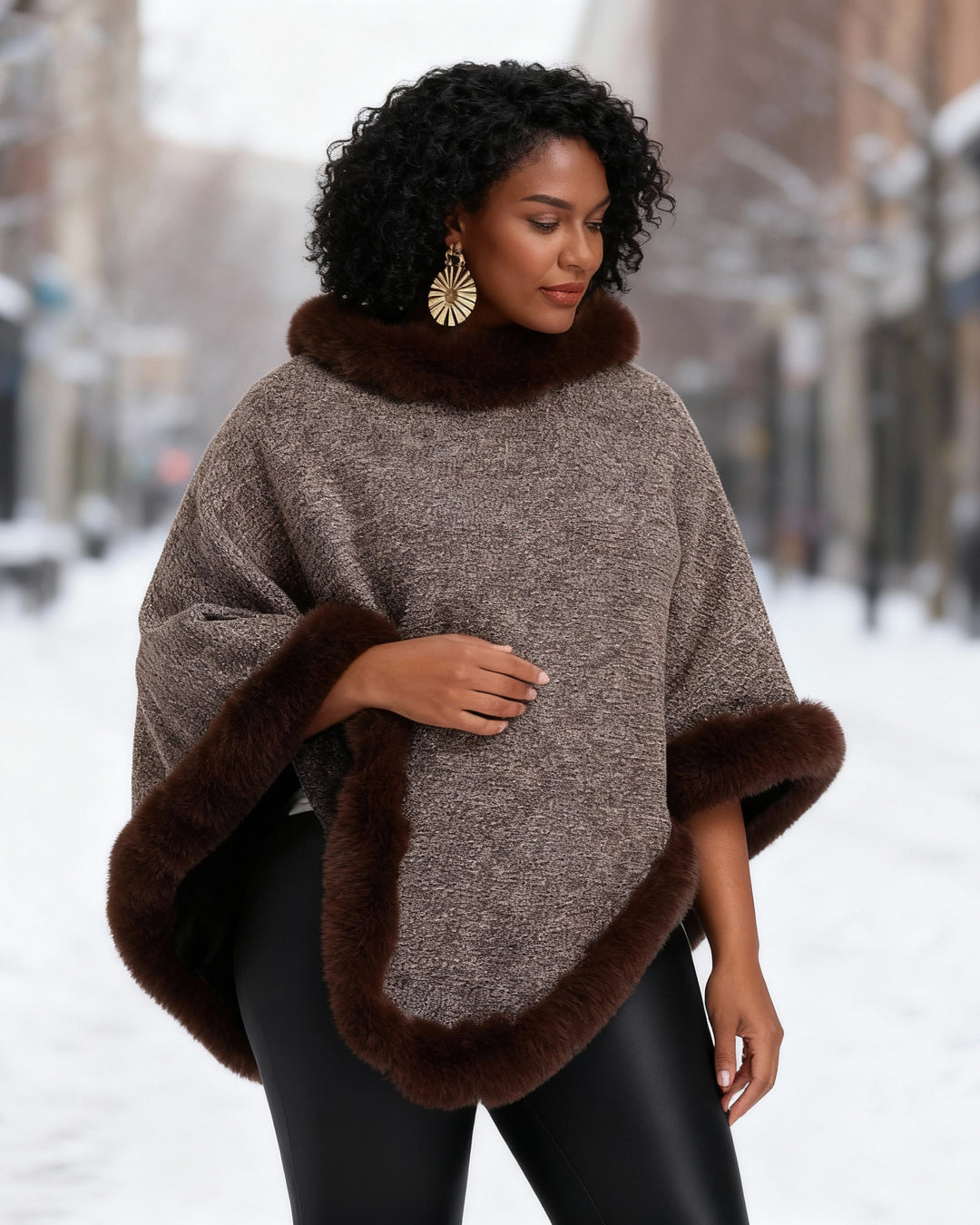 Fleece-lined Thickened Rex Rabbit Fur Collar Shawl Cape Loose Large Size Knitted Pullover