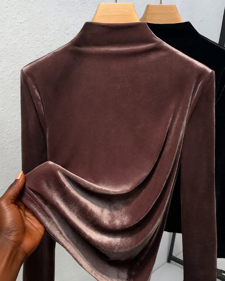 Half-high Collar Base Shirt Velvet Long-sleeved T-shirt Warm Inner Waisted Top