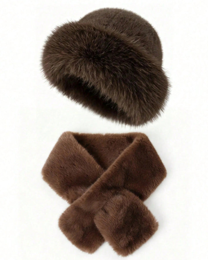 2pcs Outdoor Casual Outfit - Neck Warmer And Mongolian Style Hat