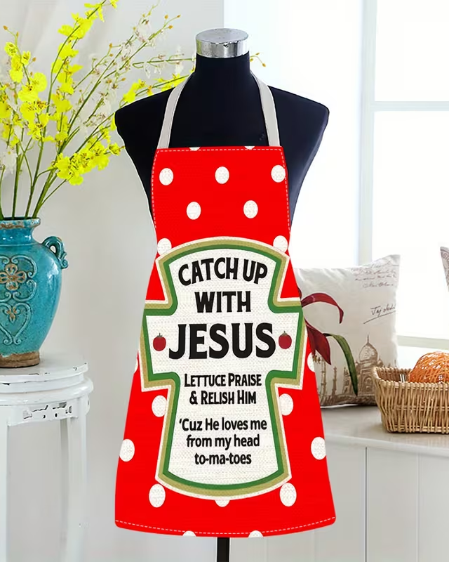 Catch Up with Jesus Adjustable Apron,Sleeveless Kitchen Cover-Up, Chef'S Work Uniform for Cooking
