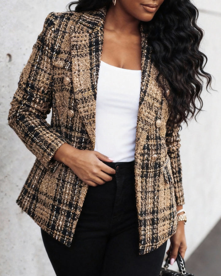 Long-sleeved Double-breasted Printed Blazer