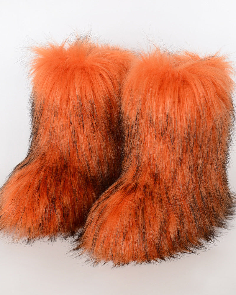 Faux Raccoon Fur Winter Fur Boots