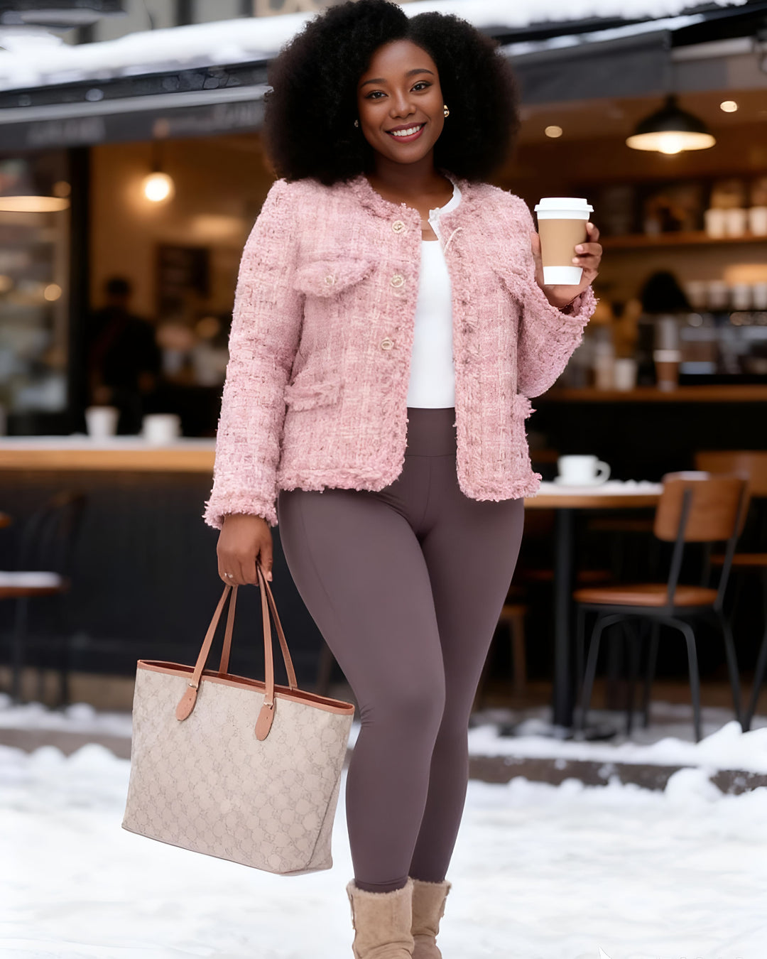 Thickened High-end Tweed Pink Down Liner Jacket
