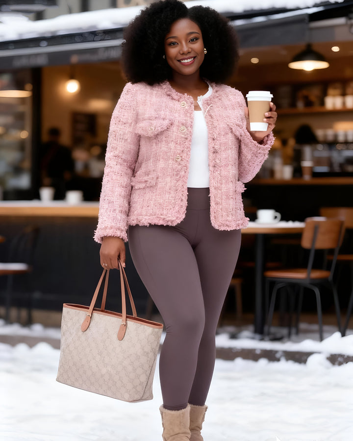 Thickened High-end Tweed Pink Down Liner Jacket