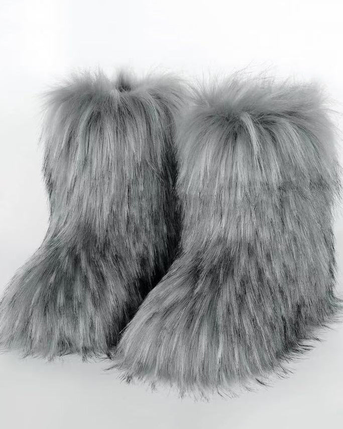 Faux Raccoon Fur Winter Fur Boots