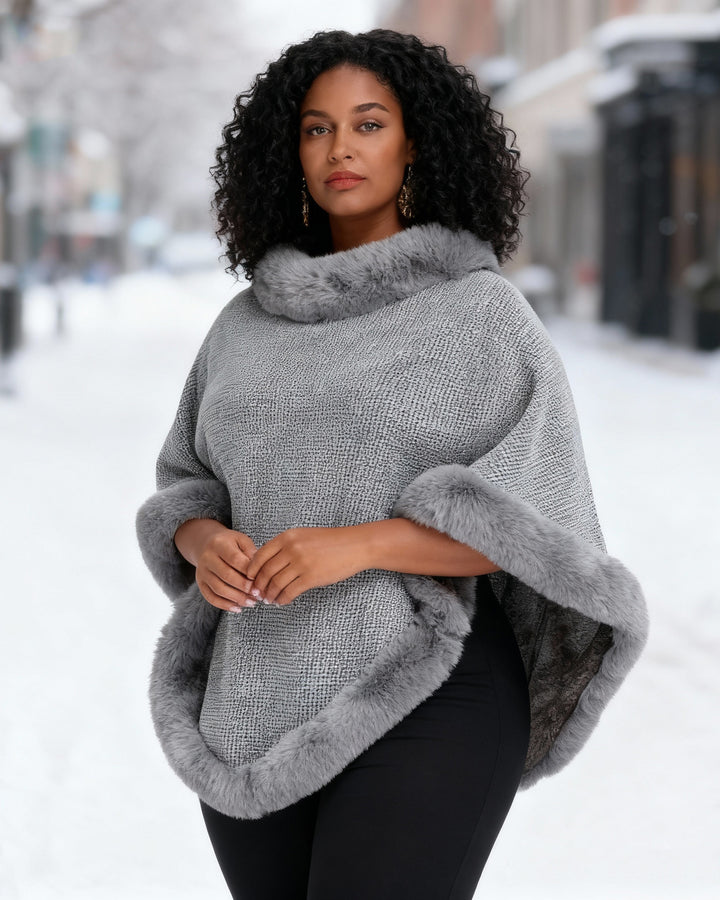 Fleece-lined Thickened Rex Rabbit Fur Collar Shawl Cape Loose Large Size Knitted Pullover