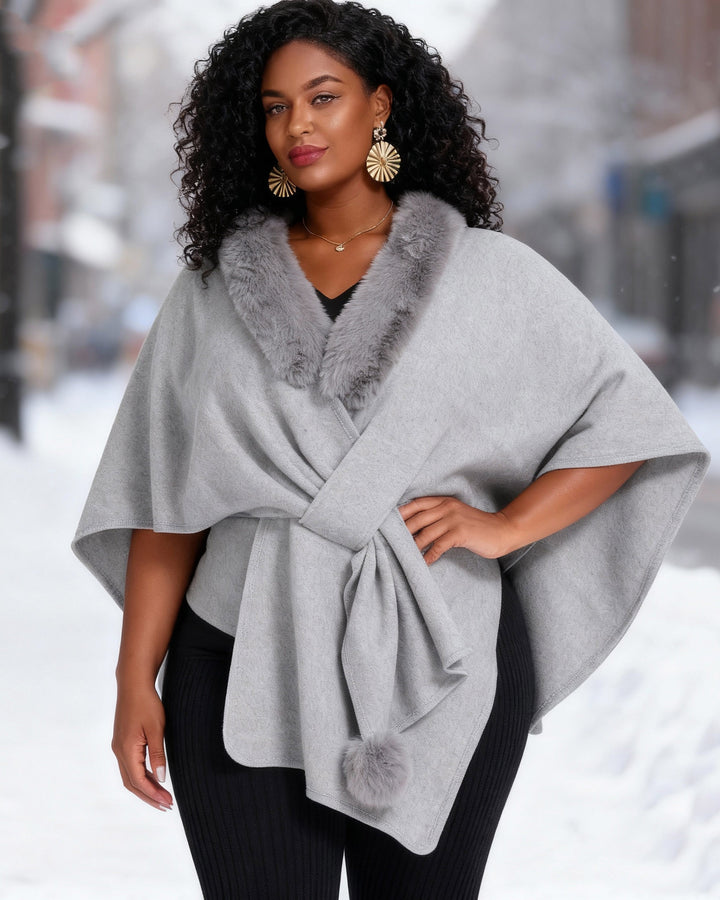 Imitation Rex Rabbit Fur Collar Cape Shawl Women's Loose Knitted Cardigan Large Size Woolen Jacket