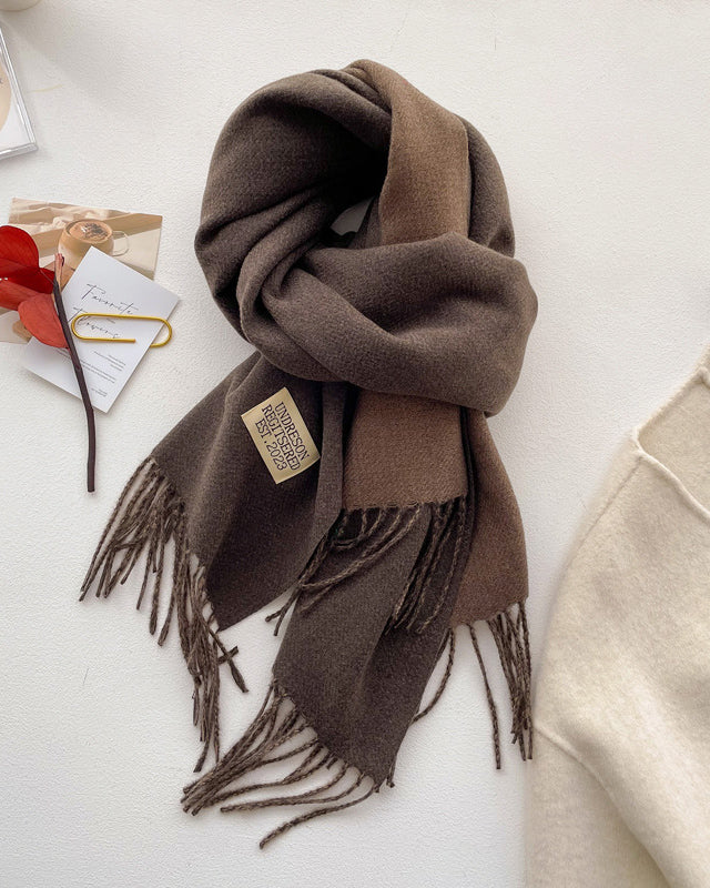 Double-sided Solid Color Scarf Imitation Cashmere Warm Shawl Scarf