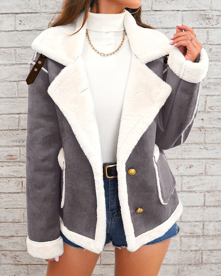 Lel Collar Plush Jacket Winter Warm Casual Coat