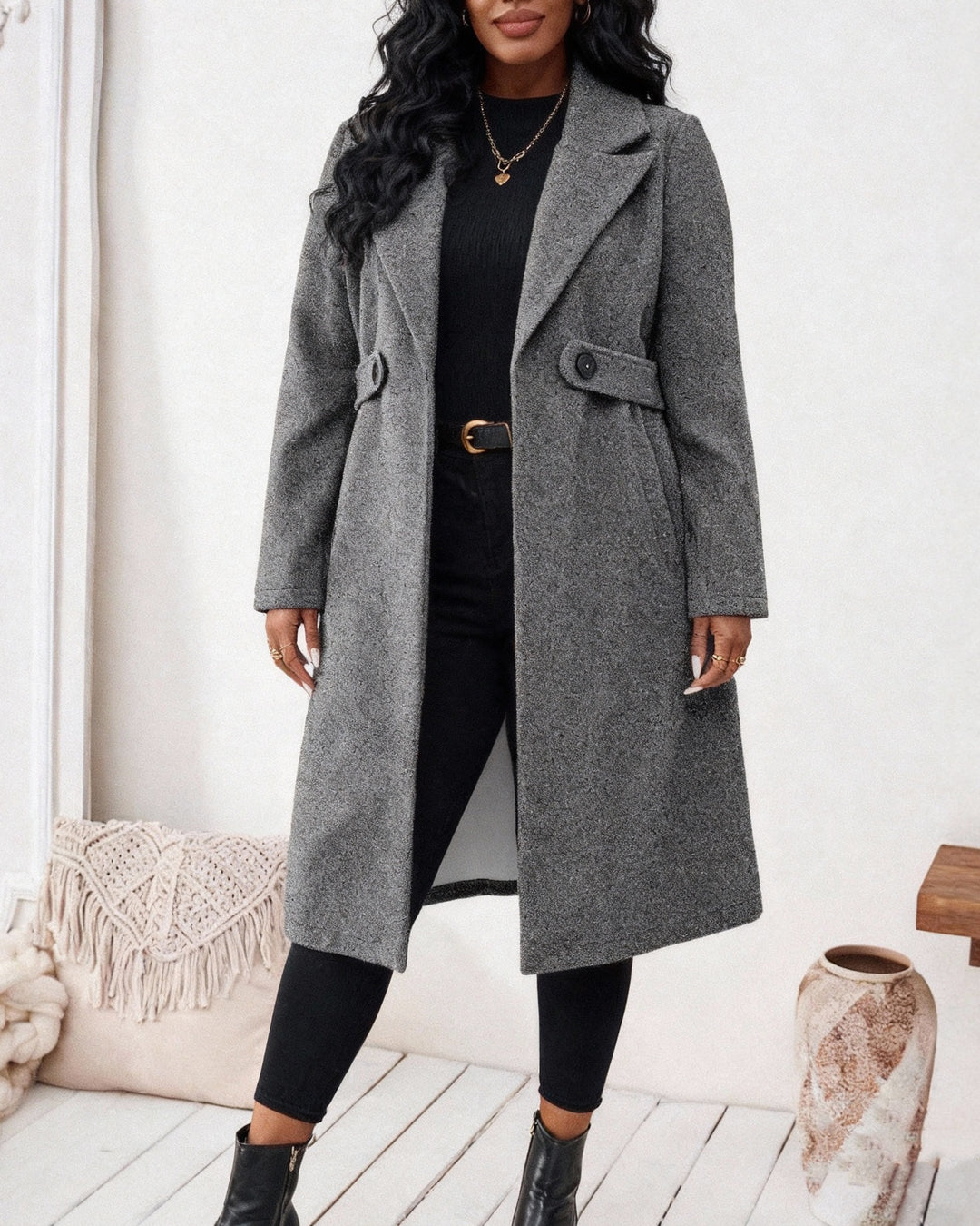 Autumn And Winter Woolen Coat Long Lapel Slim Fit Woolen Coat