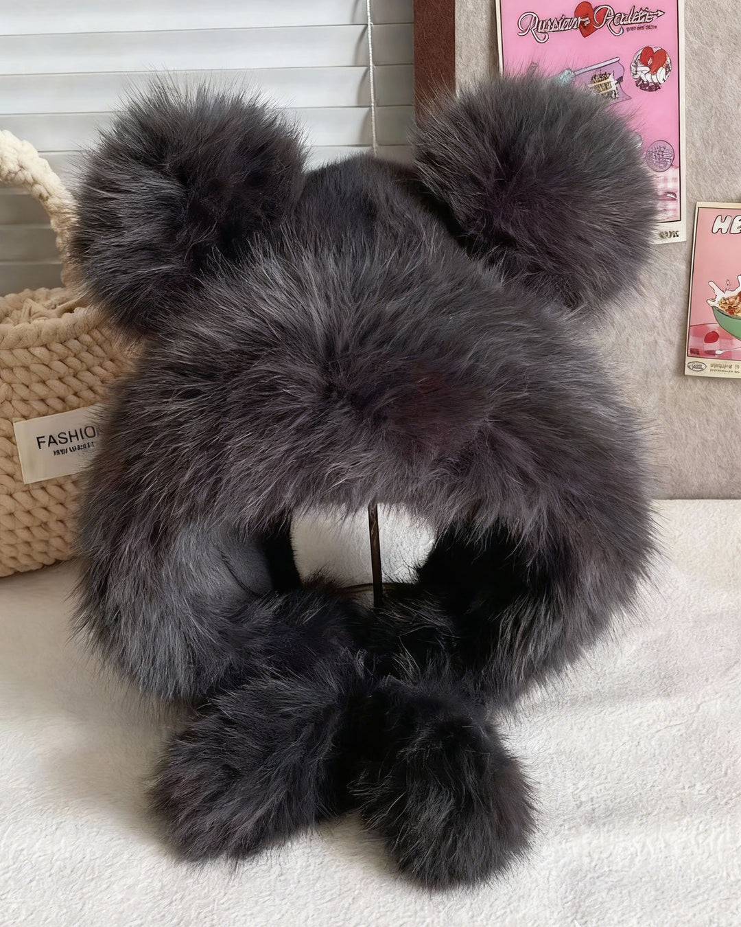 Thick Warm Winter Bear Plush Ear Flap Hat