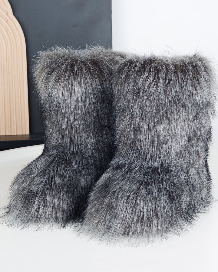 Faux Raccoon Fur Winter Fur Boots
