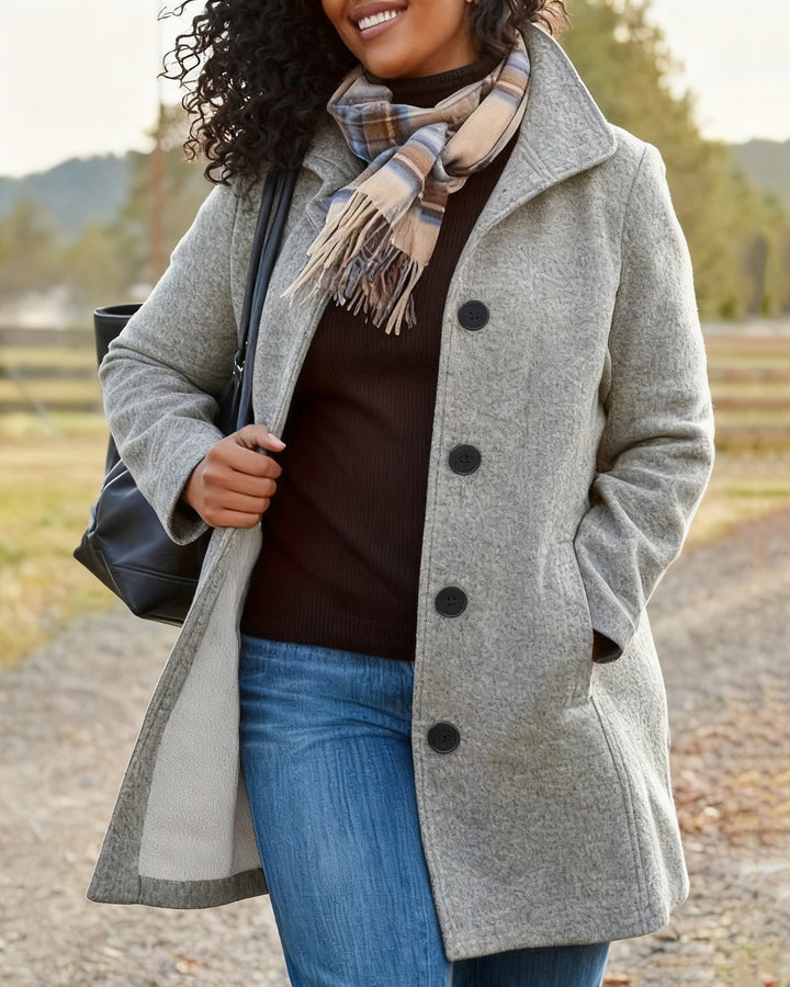 Women's Woolen Coat Solid Color Laps With Pocket Long Woolen Coat