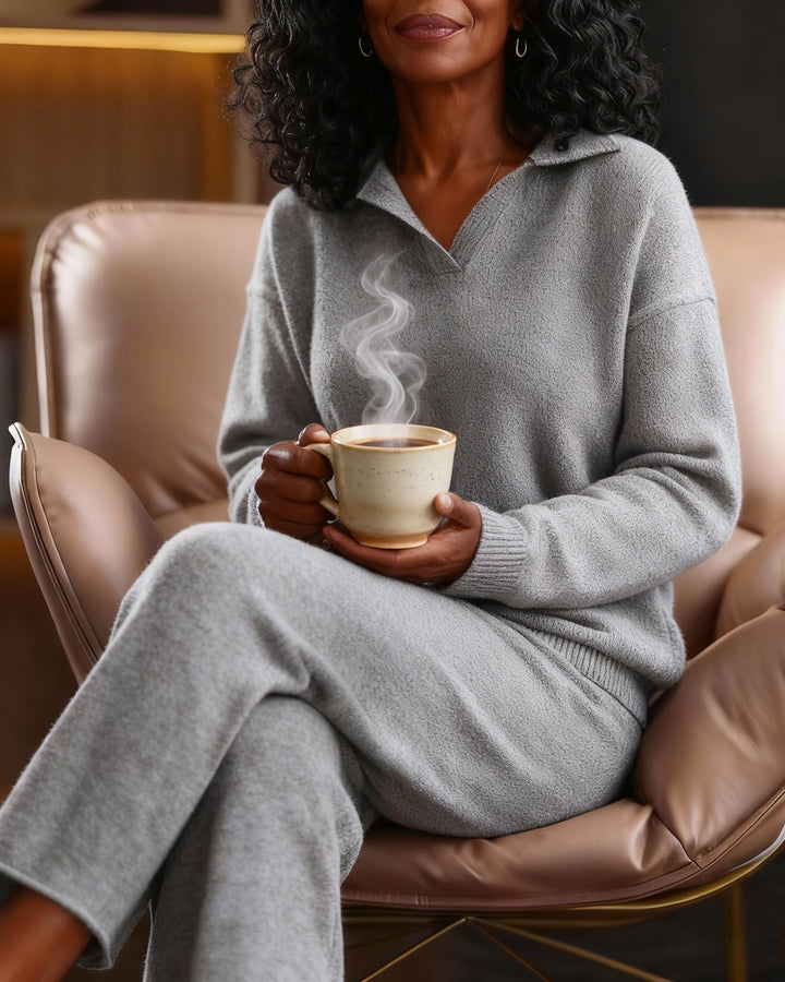 Loose Lar Knitted Set Casual Simple Sweater Wide-leg Pants Loose Two-piece Set