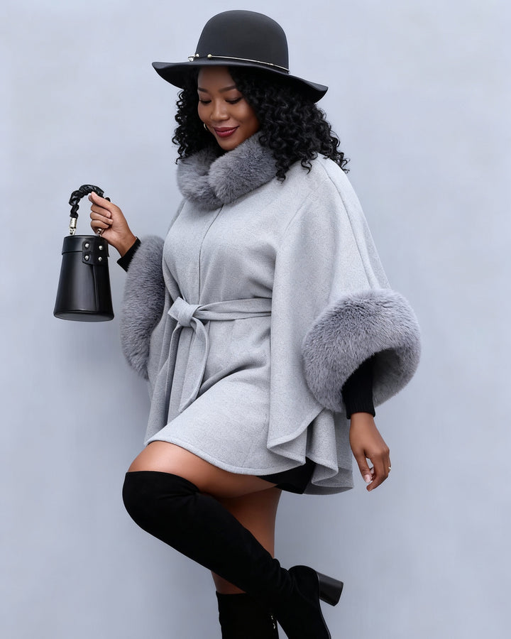 Imitation Lazy Rabbit Fur Collar Shawl Cloak Warm Coat Cloak