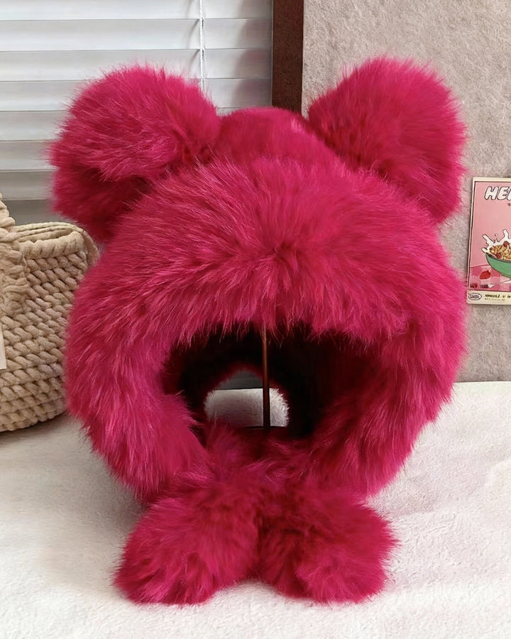 Thick Warm Winter Bear Plush Ear Flap Hat