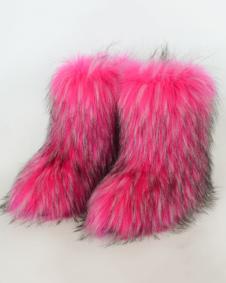 Faux Raccoon Fur Winter Fur Boots