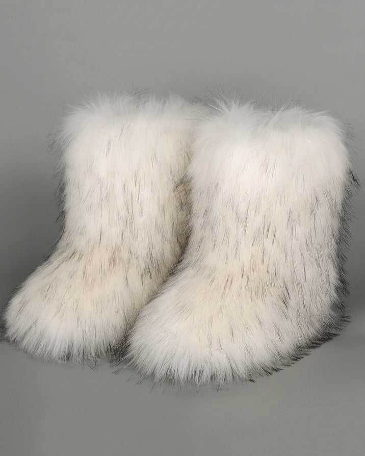 Faux Raccoon Fur Winter Fur Boots