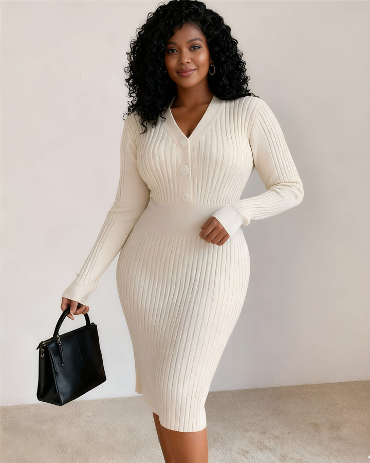 Long Slim-Fit Sweater Dress Knee-Hip Knitted Dress