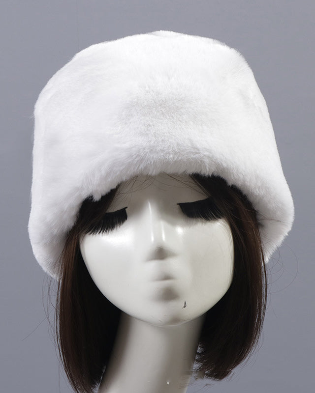 Solid Color Faux Rex Rabbit Fur Round Flat Hat