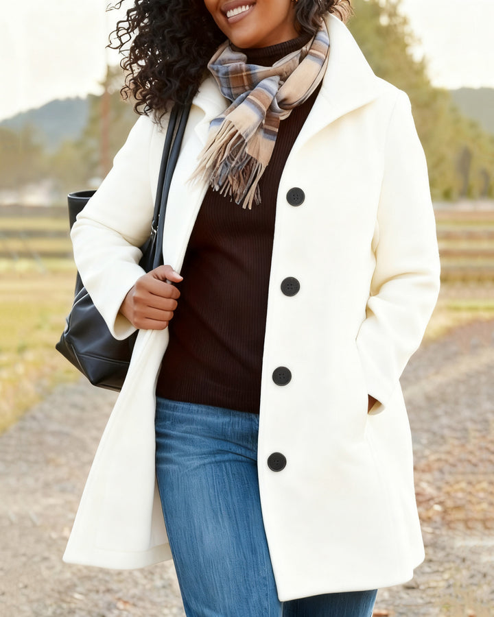 Women's Woolen Coat Solid Color Laps With Pocket Long Woolen Coat