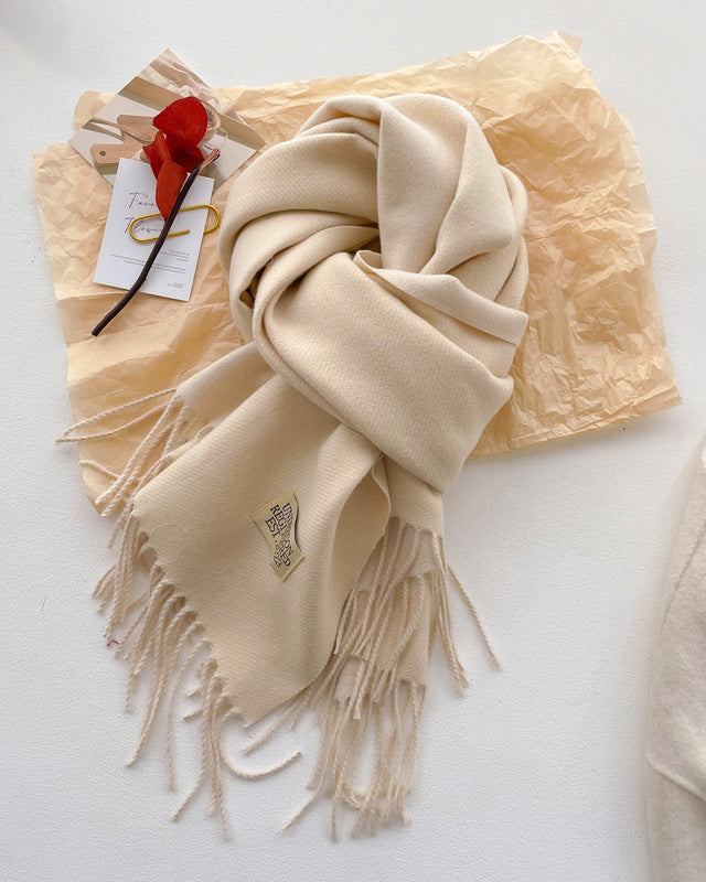 Double-sided Solid Color Scarf Imitation Cashmere Warm Shawl Scarf
