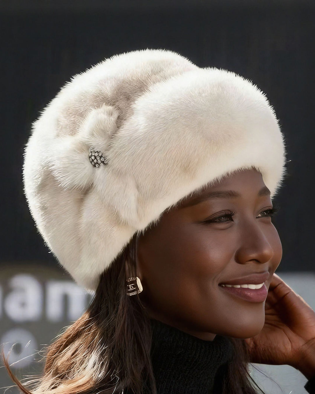Genuine Mink Fur Thickened Windproof Crystal Flower Insulated Hat