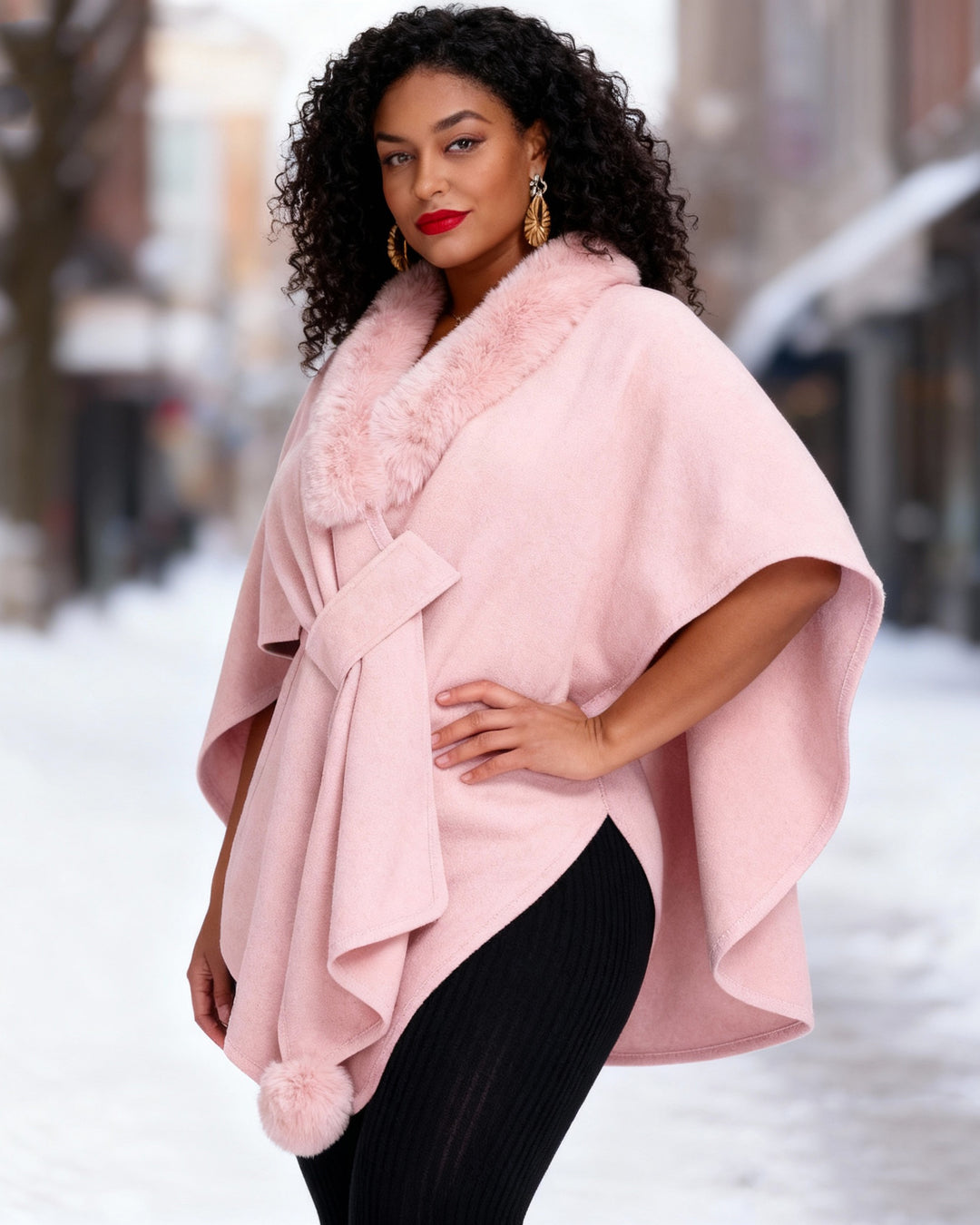 Imitation Rex Rabbit Fur Collar Cape Shawl Women's Loose Knitted Cardigan Large Size Woolen Jacket