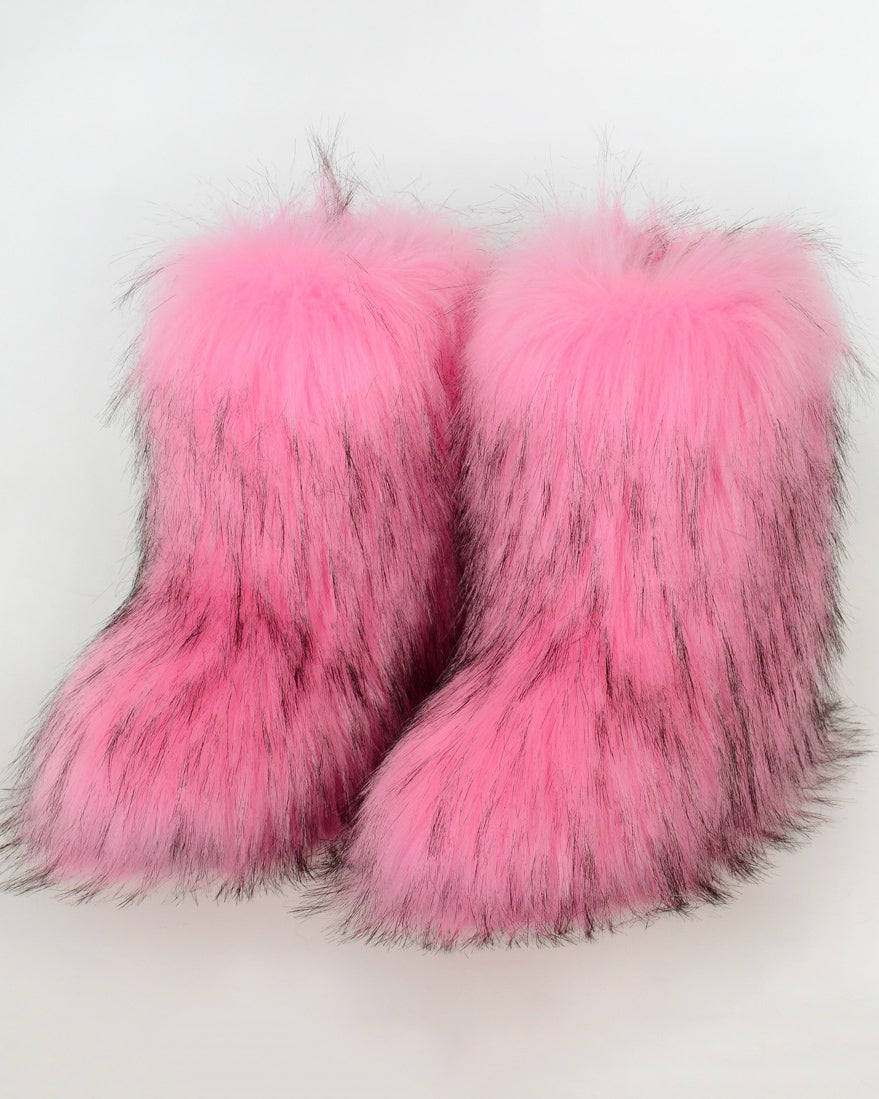 Faux Raccoon Fur Winter Fur Boots