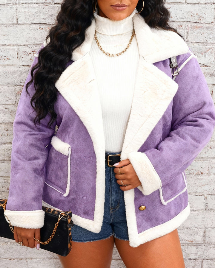 Lel Collar Plush Jacket Winter Warm Casual Coat