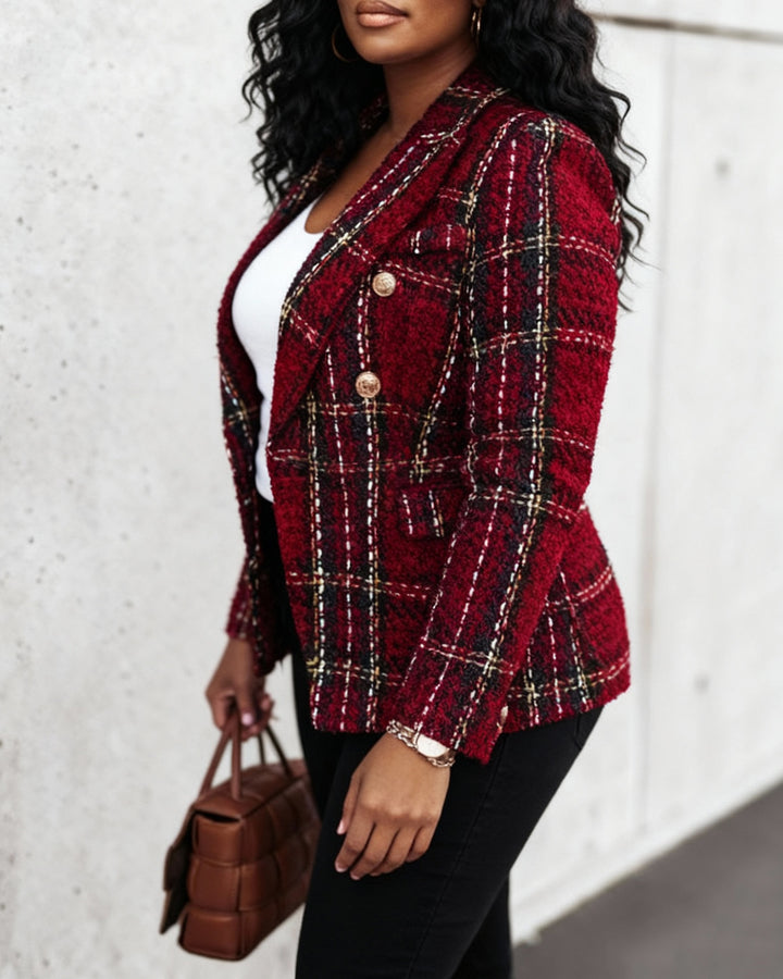 Long-sleeved Double-breasted Printed Blazer