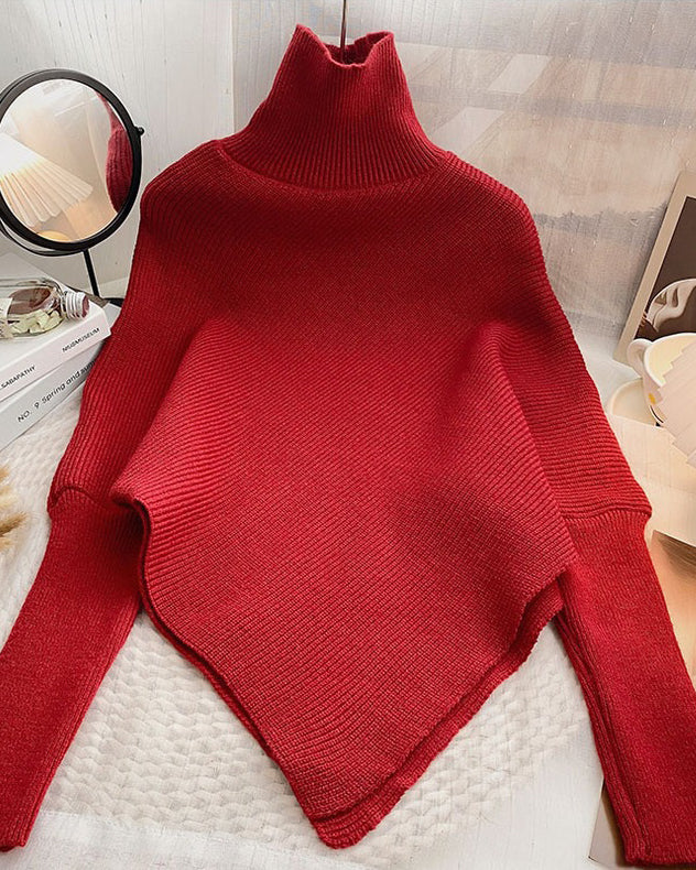 Irregular Hem Turtleneck Sweater Women's Loose Temperament Niche Sweater Top