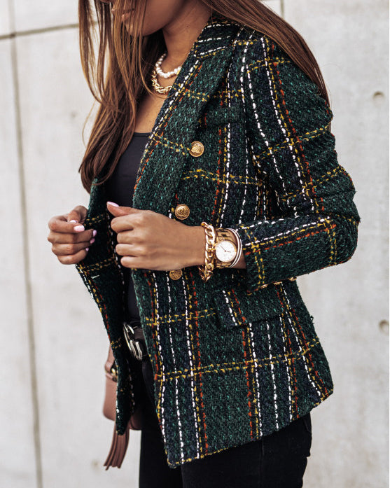 Long-sleeved Double-breasted Printed Blazer