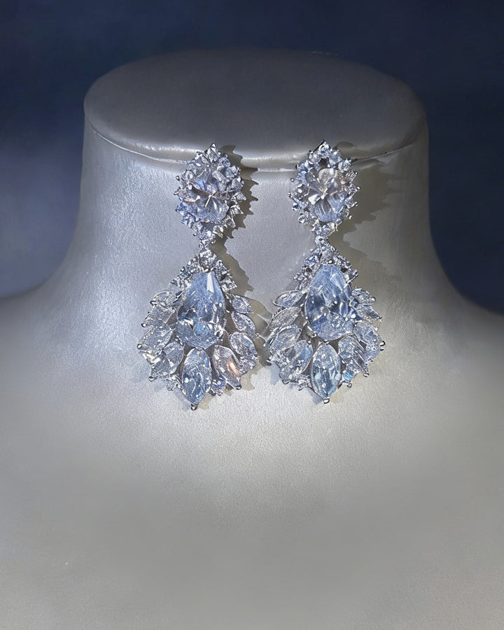 Crystal & Moissanite Pendant Necklace + Earrings Jewelry Set