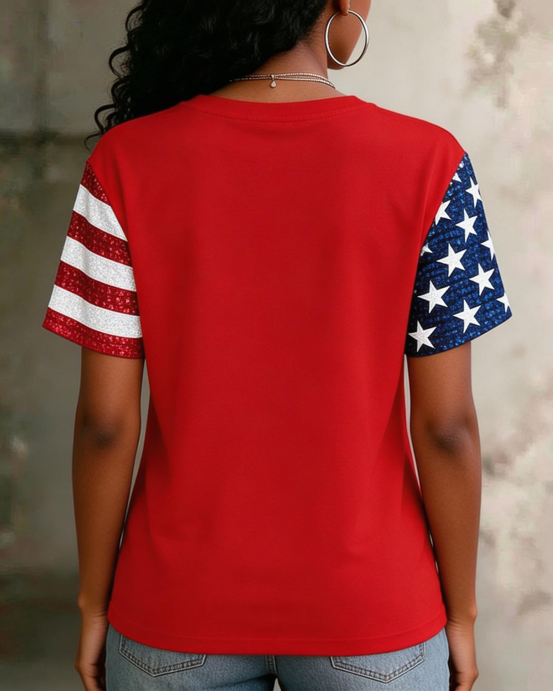 USA Letter 250 Anniversary Free Theme Printed V-Neck Short Sleeve Tee