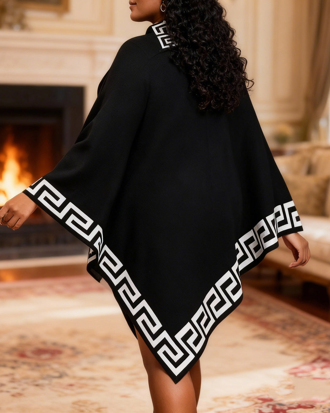 Houndstooth Poncho Shawl Irregular Coat Knitwear Mid-length Sweater