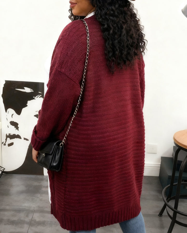 Loose Twist Solid Color Mid-length Knit Cardigan