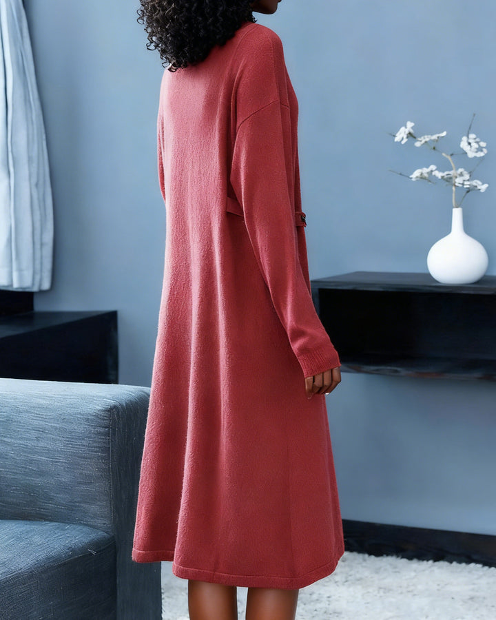 Loose Waist Dress Over-the-knee Knitted Solid Color Sweater Dress All-match Sweater Dress