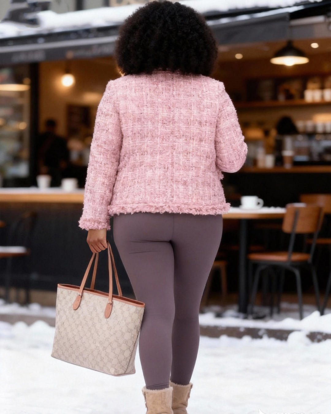 Thickened High-end Tweed Pink Down Liner Jacket