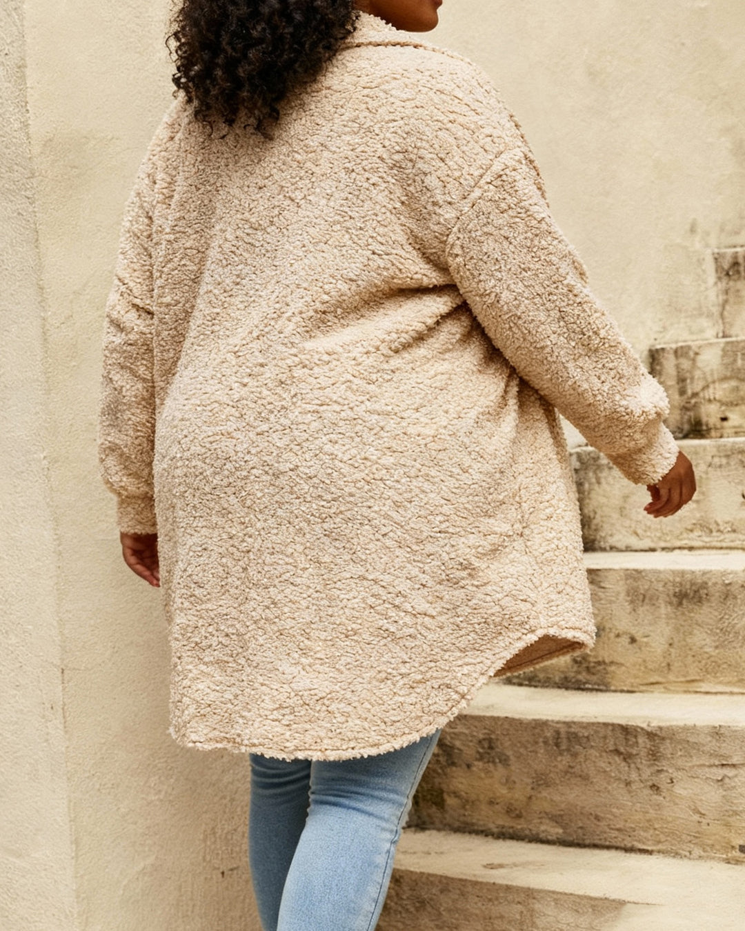 Open Button Lel Plush Coat Loose Elegant Commuter Long Coat